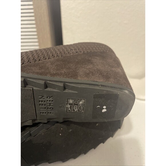 Eileen Fisher Kasana Chocolate Brown Knit Wedge Boots Mesh Stretch VNC 6.5 - Picture 8 of 11